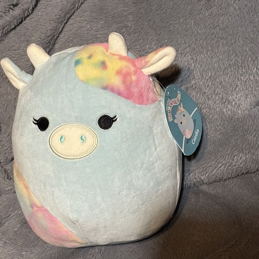 Squishmallows 8" CAEDIA the Blue & Rainbow Tye-Dye Cow 2023 Easter/Spring NWT